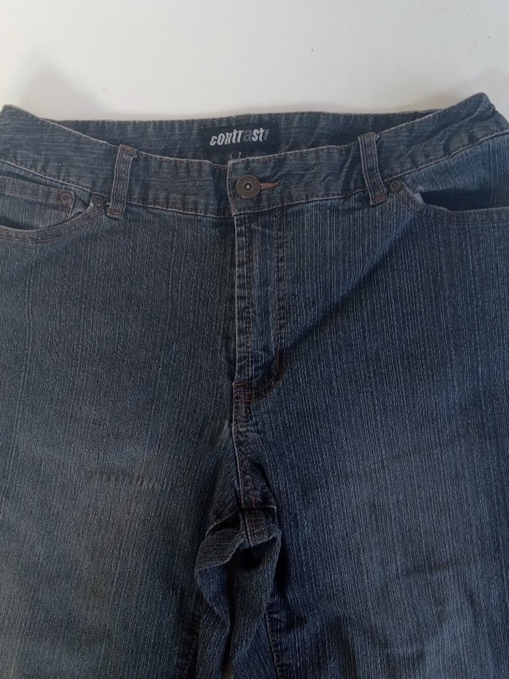 Vintage 1990s CONTRAST Sz 7 Women's Stretch Jeans Faded Flare Hong Kong Black